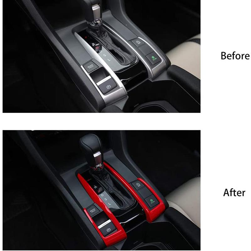 Red ABS Center Console Gear Shift Panel Frame Cover Trim Decoration Moulding For Honda Civic 10th Gen 2016-2021 Auto Car Accessories
