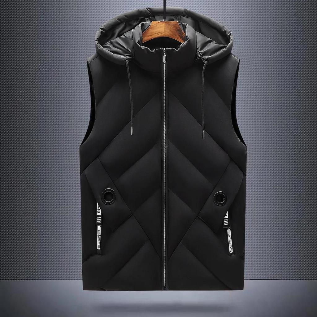 Men's Autumn Winter Warm Vest Youth Stand-Up Collar Casual Hooded Sleeveless Jacket