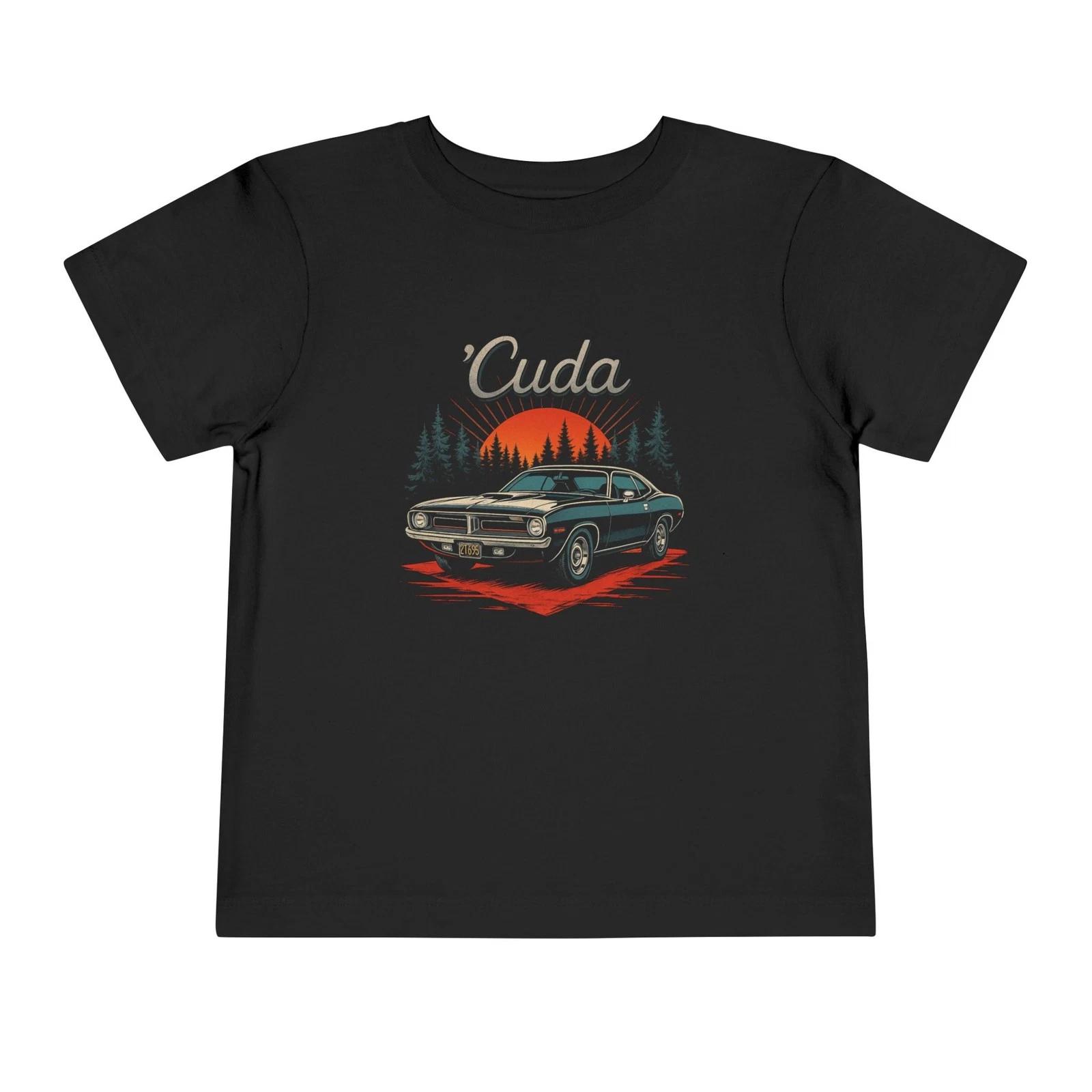 1971 ’Cuda Toddler T-Shirt – Retro Black Muscle Car Sunset Design XS