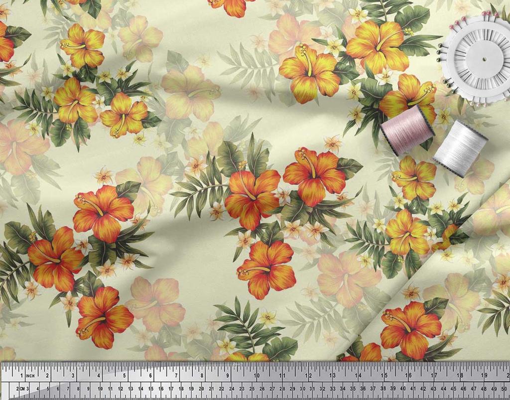 Soimoi Japońska krepa satynowa Tkanina w kwiaty i liście Tropikalne nadruki na metry 42 cale