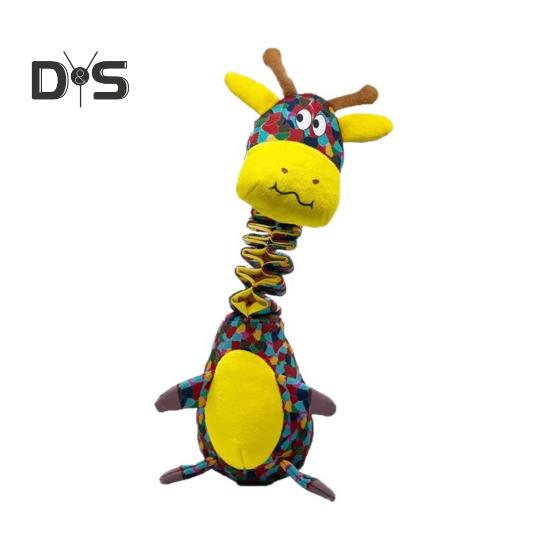 Jucărie de mestecat scârțâitoare pentru câini cu hârtie creponată, pluș în formă de girafă/șarpe, jucărie de tras pentru câini mici, medii și mari