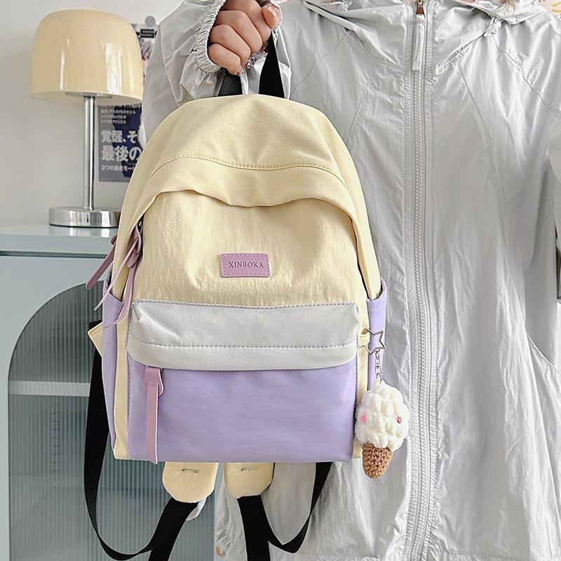 Contrast Color Backpack Junior High School Student Schoolbag Women's Lightweight Backpack
