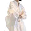 Women's White Long-Sleeve Sun Protection Shirt, Spring/Summer Loose Polo Collar Cardigan