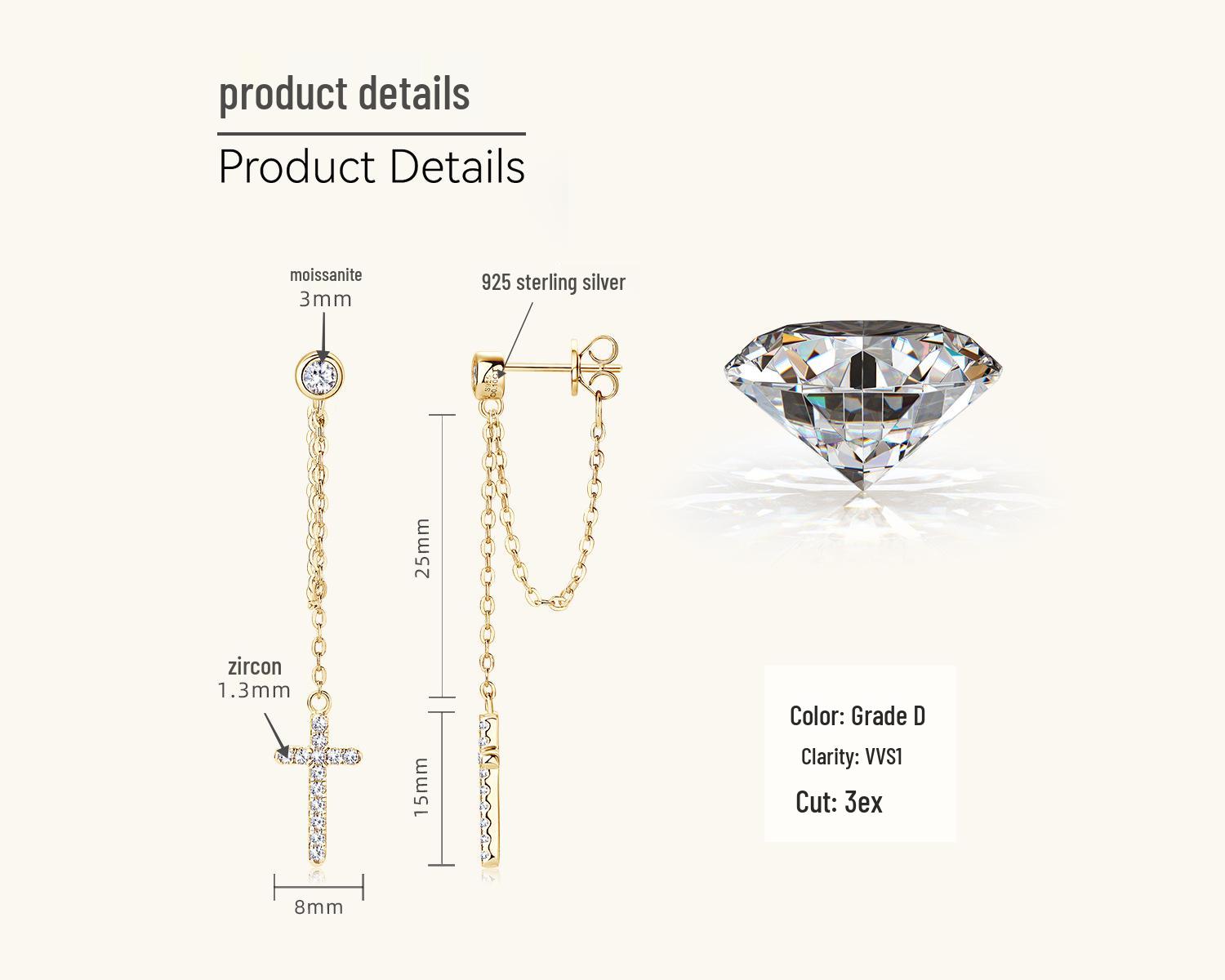 

Stylish Tassel Moissanite Sterling Silver Earrings for Women 0.1 ct + 0.1 ct золотой