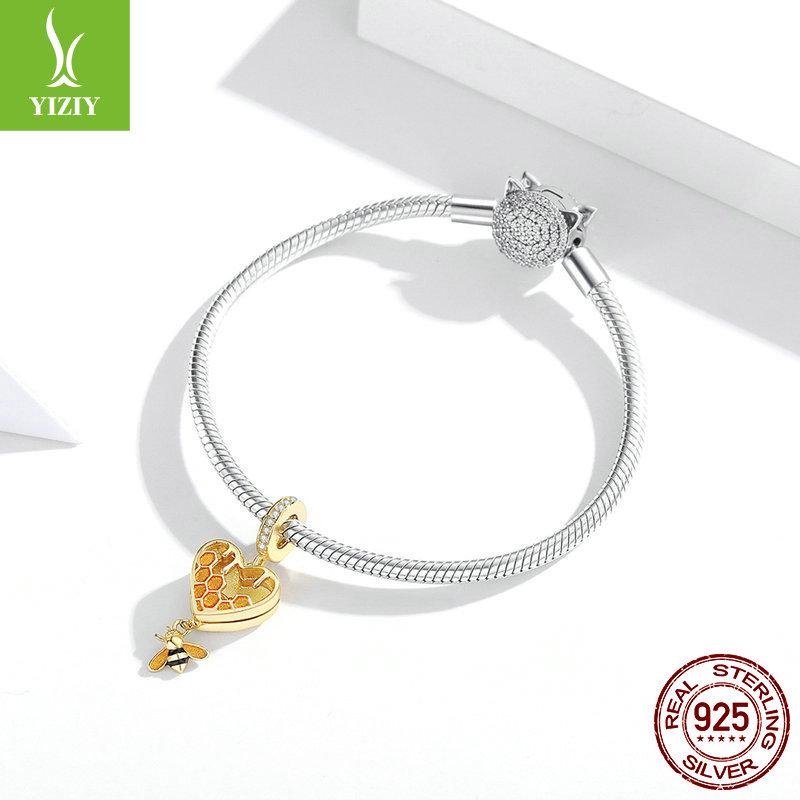 Yinziyun s925 Silver Love Honeycomb Beads: Gold-Plated Bee, Openable Trendy DIY Jewelry Accessory