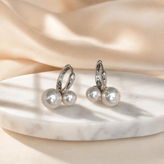 1 Paar Ohrringe mit Kunstperlen für Damen, Kleine runde Hängeohrringe, Creolen, Huggie-Ohrringe, Leichter Hochzeitsschmuck