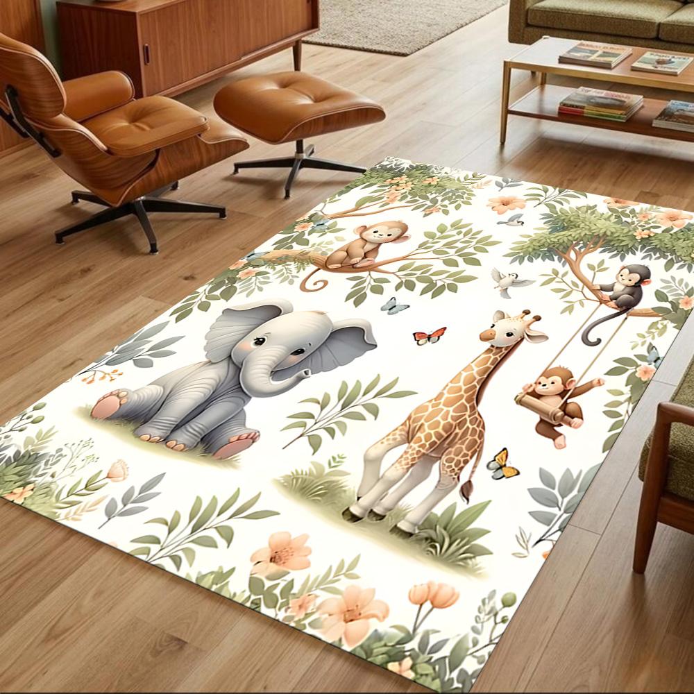 Jungle Animals And Flowers Non-Slip Home Carpet Design for Office Decor Living Room Bedroom Gift