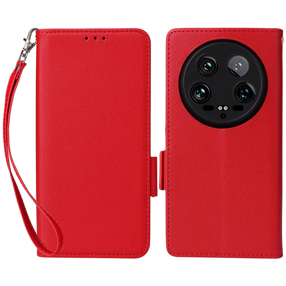 For Xiaomi 14 Ultra Case with Wrist Strap Litchi Texture PU Leather Wallet Phone Cover