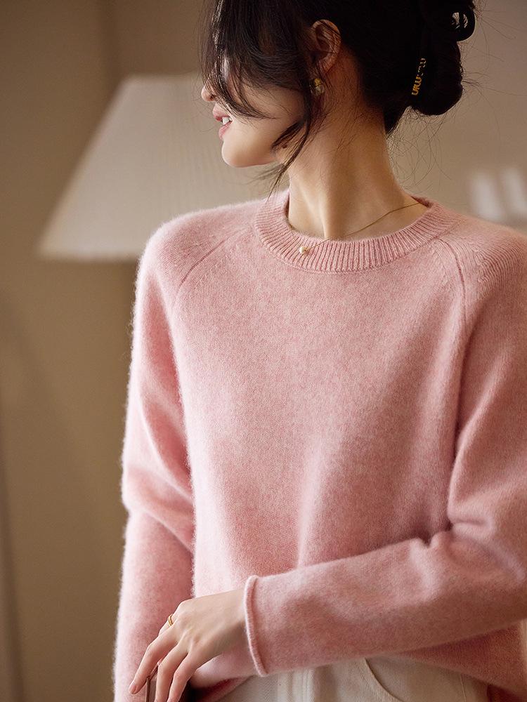 Round Neck Long Sleeve Cashmere Pullover Sweater