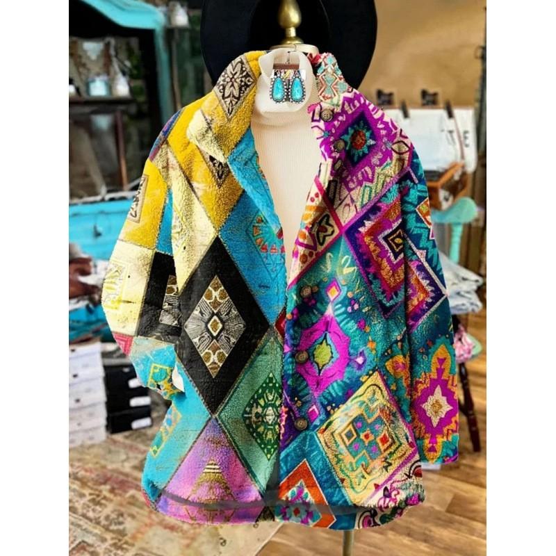 Womens Stand-Up Collar Fleece Sweatshirt With 3D Digital Floral Print Casual Long Sleeve Top Fall 2025