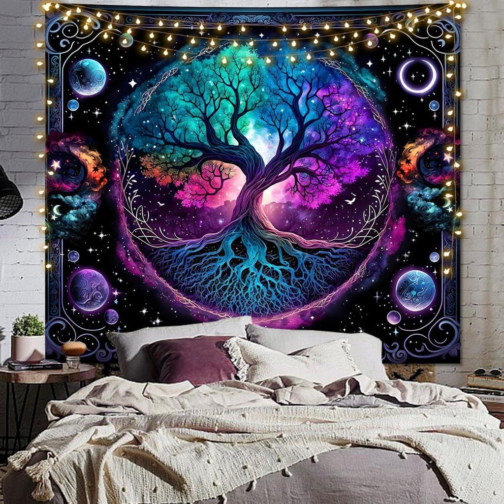 Moon Phase Tree Of Life Tapestry Moon And Sun Boho Spiritual Aesthetic Wall Hanging Backdrop Blanket For Bedroom Living Room