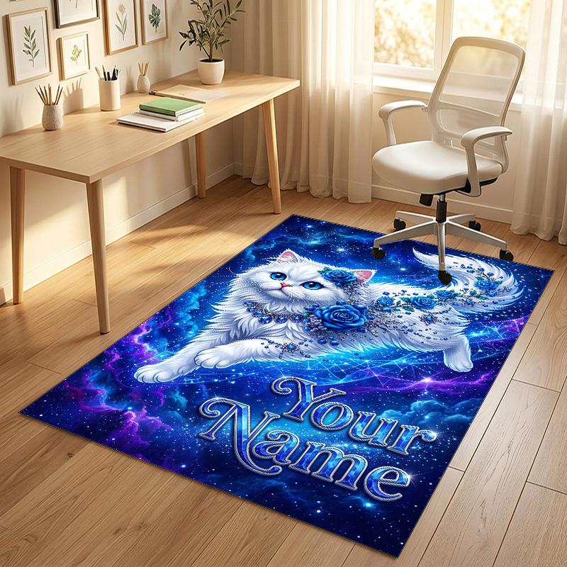 Cat Theme Crystal Velvet Rug Personalized Custom Name Text Soft Floor Mat Home Decor