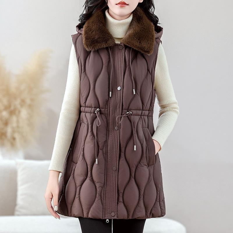 Wear a vest for women's medium and long autumn and winter new products, slim down cotton clothes, vest jackets, thickened vests