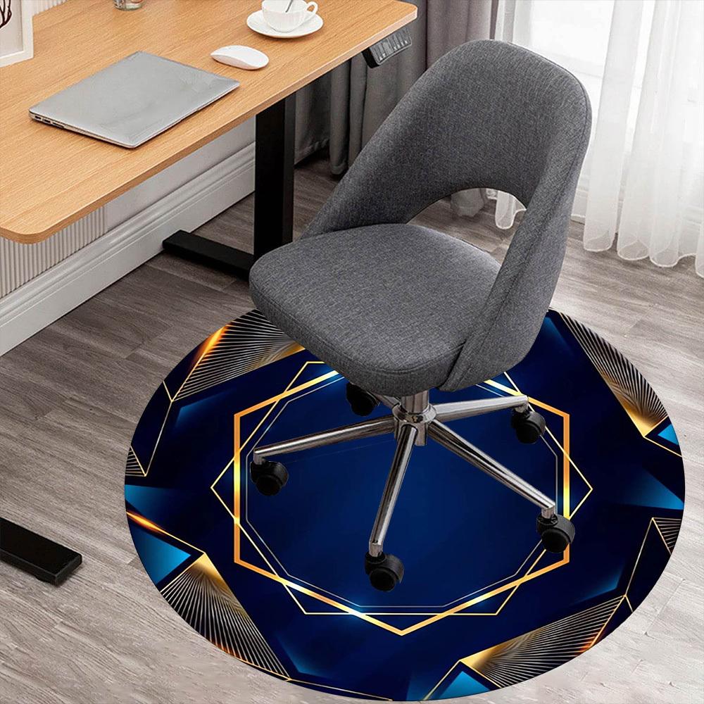 1pc Blue Gold Round Chair mat Area Rug - Non-Slip, Floor Mat for Office, Bedroom, home decor Christmas Gift p0811080