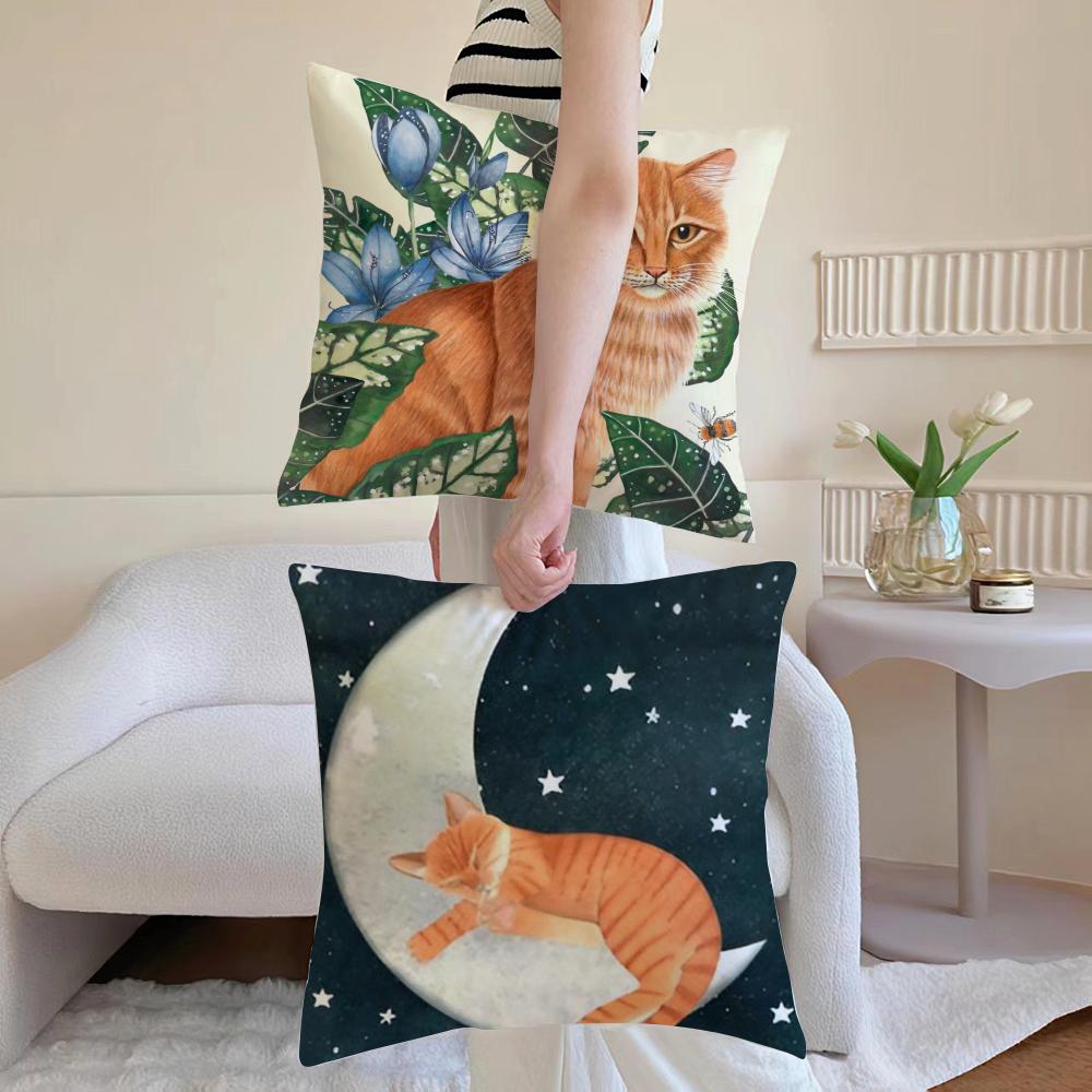 Anime Kwaii Plant Cats Cushion Cover Pillowcase Short Plush Invisible Zipper Room Sofa Cushion Cover