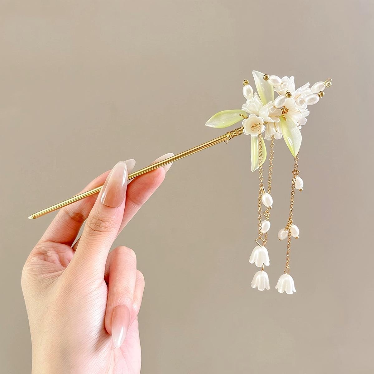 

1 шт. Елегантна китайська шпилька для волосся з квіткою, метеликом і китицею у вінтажному стилі, повсякденний аксесуар для волосся, святковий подарунок, жіноча прикраса