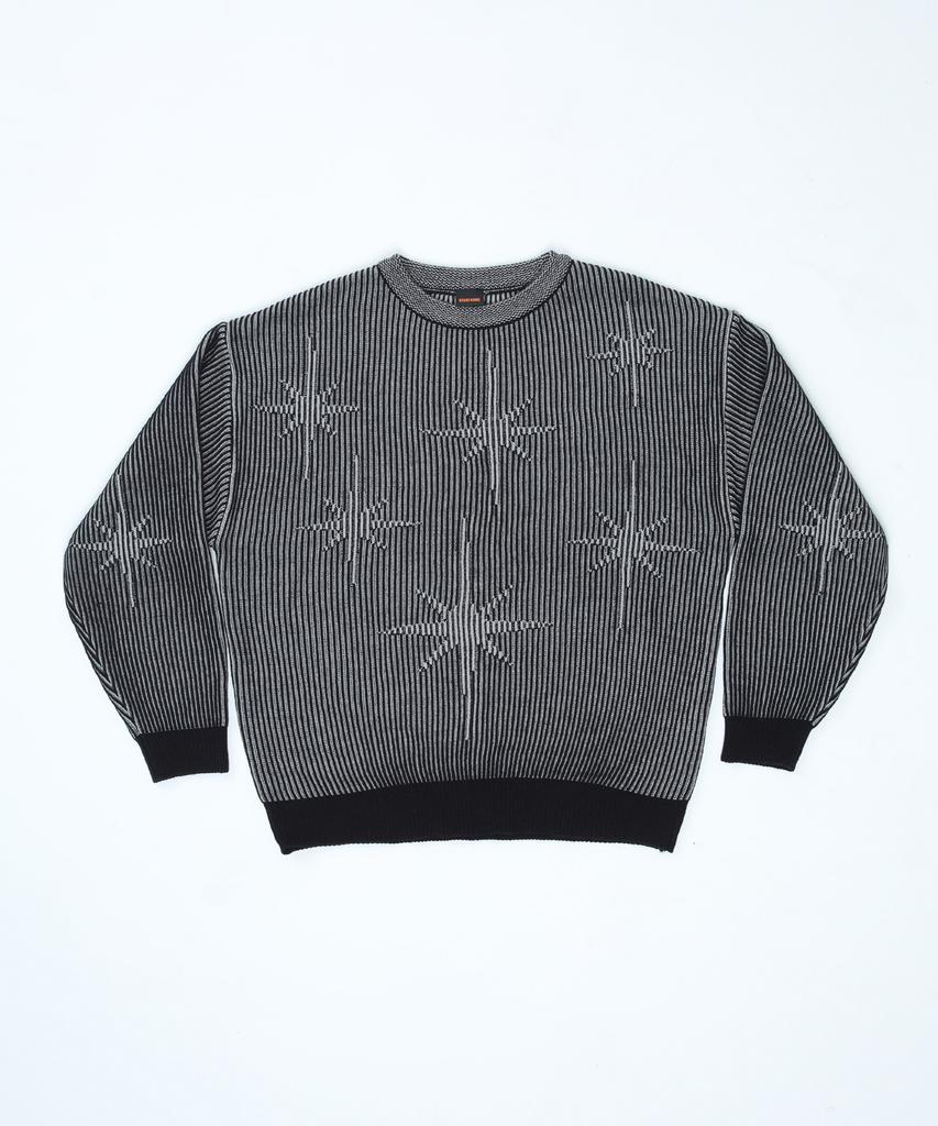 STAGE NAME Two-Tone Winter Stars Round Neck Oversized Knit_Black