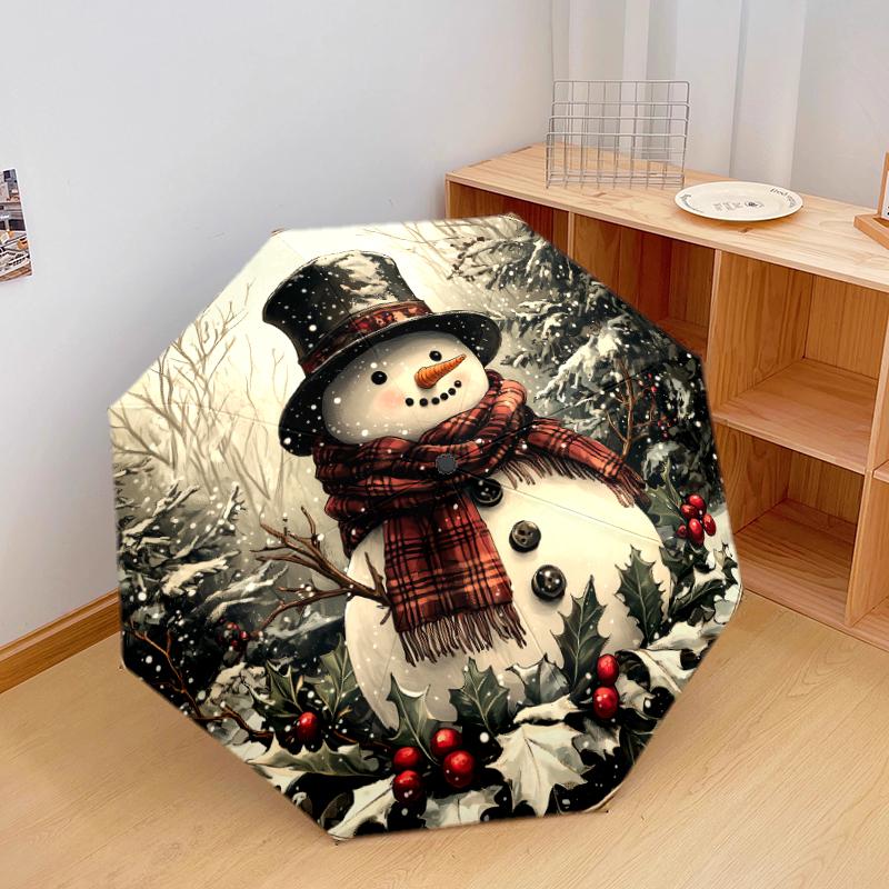 

1 PC Automatic Folding Umbrella - Cute Snowman Pattern, Portable & Foldable Design with 8 Ribs, Christmas Birthday Gifts