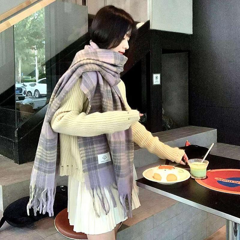 Autumn and Winter Scarves Women's Winter High-end Scarves Thickened and Warm Tonglu Imitation Cashmere Plaid Scarves