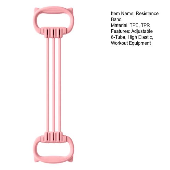 Adjustable 6-Tube Fitness Resistance Band with Cat Ear Handle Men Women Arm Shoulder Back Stretch Exercise Strap