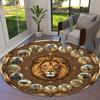 Retro Mandala Lion Round Area Rug,Carpet Rug for Living Room Bedroom Sofa Playroom Decor,Non-slip Floor Mat Q0037