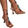 Fashion New Style Fashion Colour Gem Strap Designer Sandals Women Square Toe Gladiator High Heels Summer Party Dress Shoes Zapatos Mujer