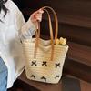 Yogodlns Summer Beach Large Capacity Tote Bag Women Shoulder Bag Handmade Woven Top-Handle Bags Raffia Boho Women Bag
