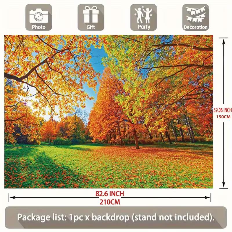 2D Bright Autumn Backdrop, Fall Forest Maple Trees Background for Outdoor Themed Events