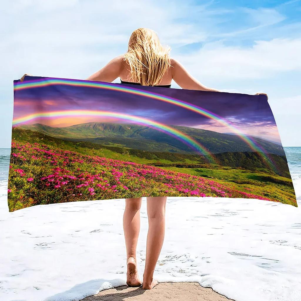 Beach Towel Rainbow Colors Printed Microfiber Beach Towel, Oversized Large Quick Dry & Sand Free Lightweight Towel Adults Towel