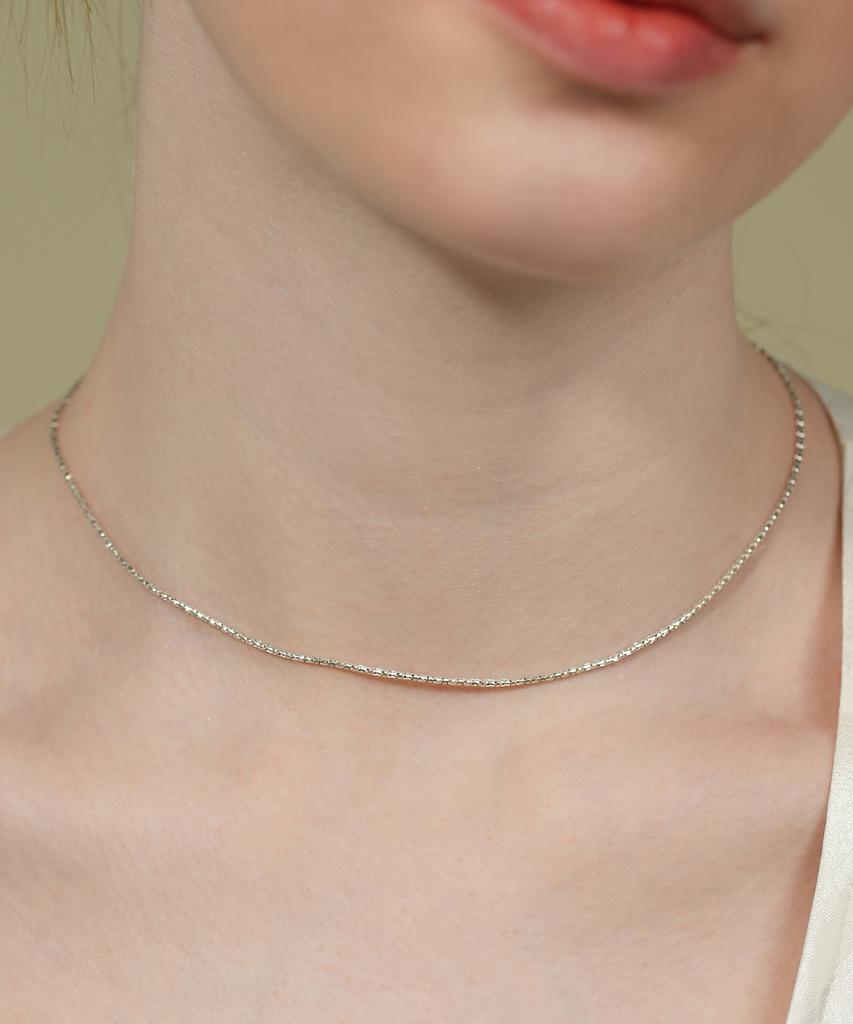 Bonbeau Lolli Cutting Silver Chain Necklace 925 Silver Cutting Italian Chain Choker Necklace