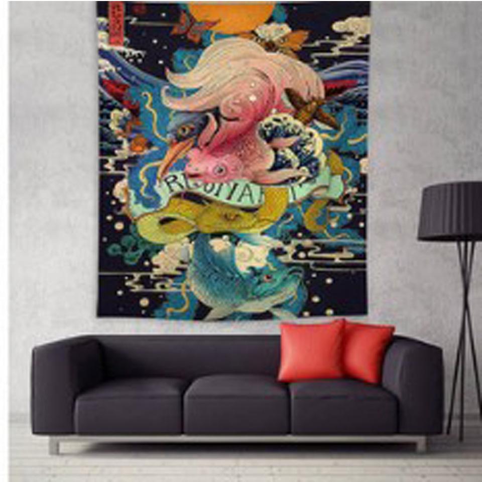 

Ukiyoe Mushroom Whale 3D digitalprinted polyester tapestries living rooms bedrooms macrame wall hanging room decor aesthetic 74x94cm(29x37in)