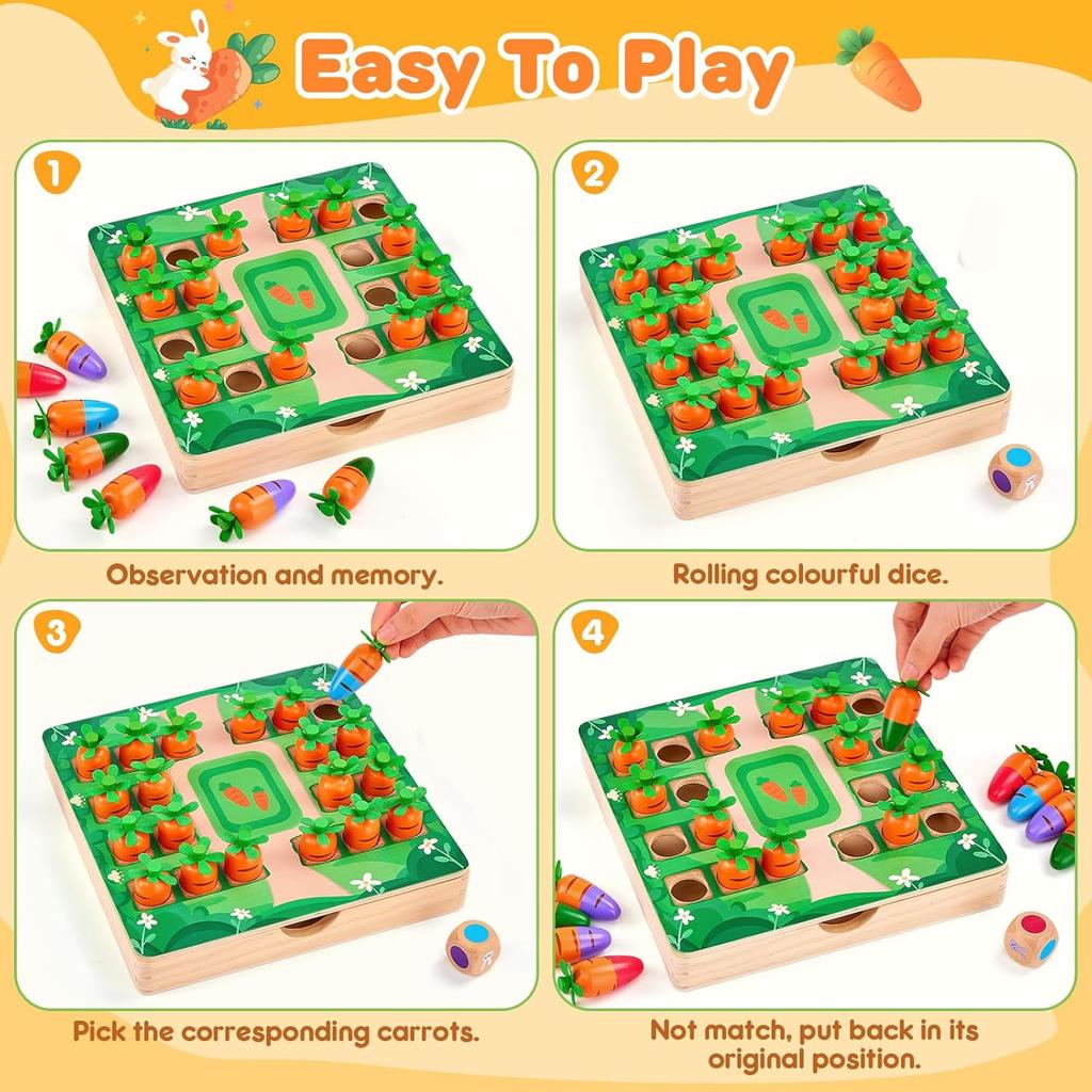 Wooden Memory Game, Montessori Toy from 3 4 Years, Memory Chess Children Intellectual Chess Board,  Travel Board Games from 3 -8 Years
