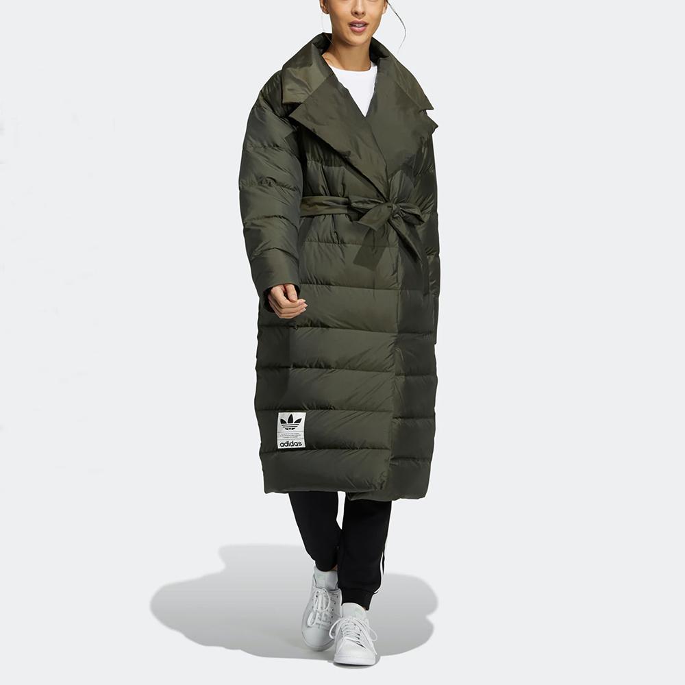 adidas Casaco de Almofada Original com Gola Grande e Gravata Comprimento Médio Jaqueta de Penas Roupa Exterior Feminina Oliva H64732