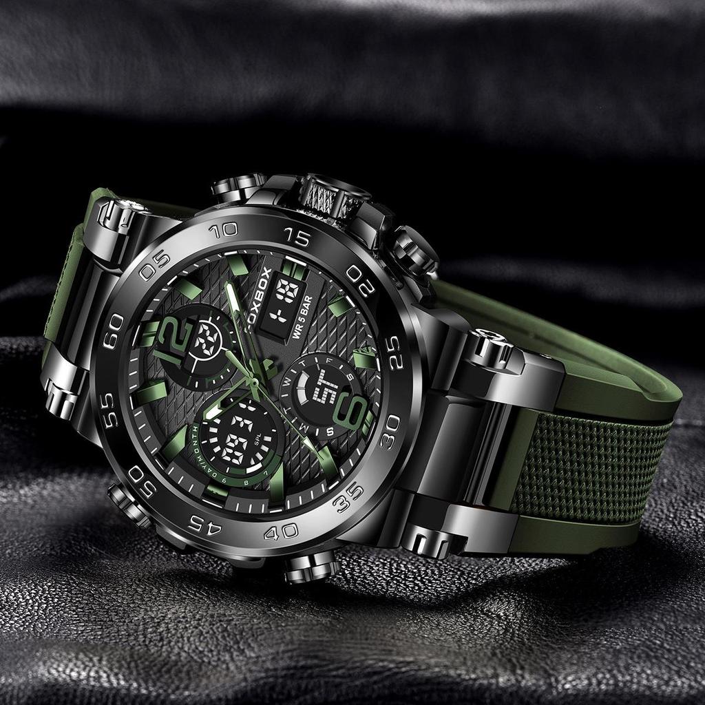 Men's Dual Display Waterproof Silicone Sport Watch with Calendar & Luminous Features