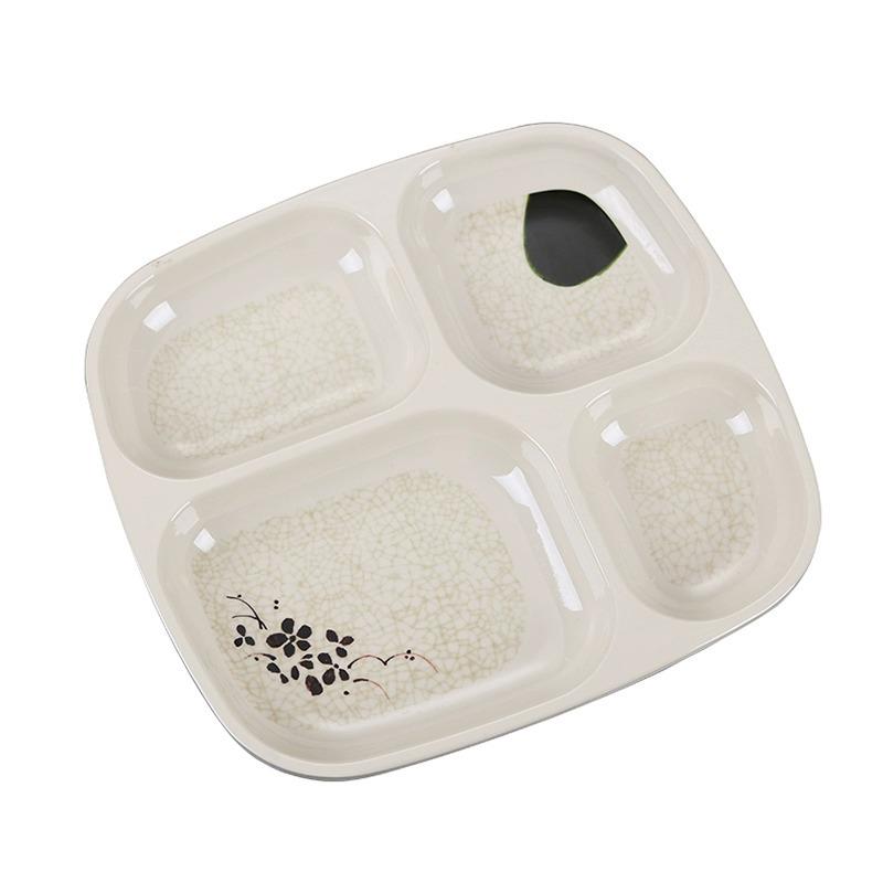 Four-Compartment Faux Porcelain Meal Tray - Melamine Square Fast Food Tray