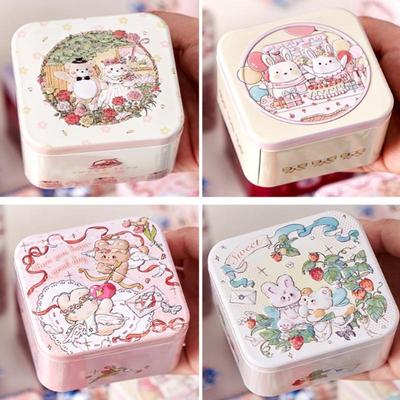 Rabbit Pattern Relief Tin Box Square Tinplate Storage Jars Candy Biscuit Tea Storage Container Gift Box