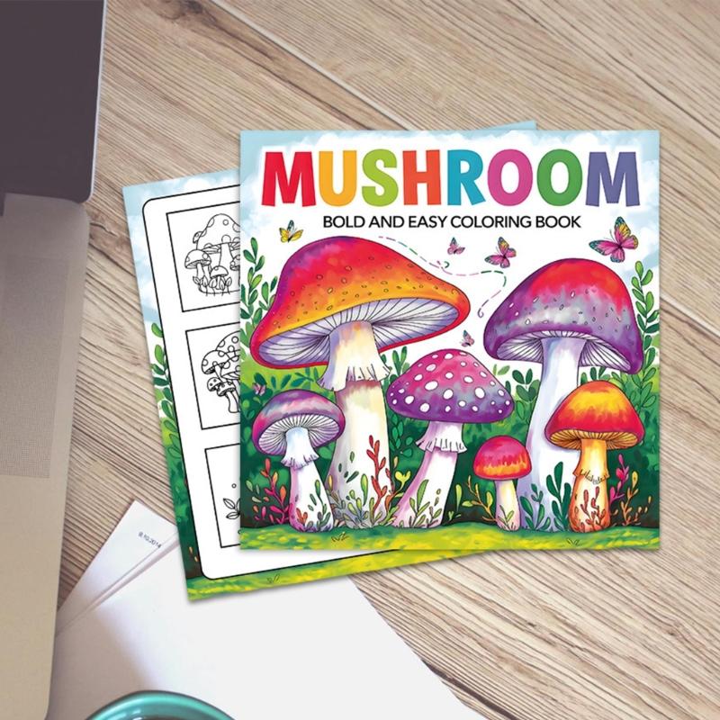 Big Coloring Book for Children Toddler Cartoon Mushroom Coloring Book Animal Dinosaur Coloring Book for Kids 21X21cm