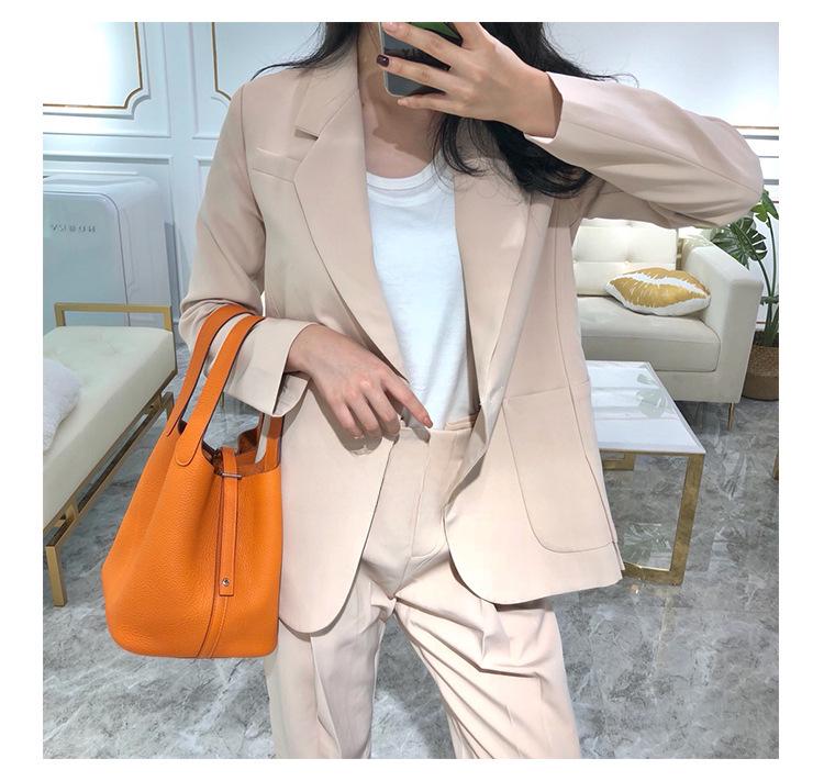 2022 Cowhide Lychee Pattern Bucket Bag: Stylish All-Match Handbag for Women