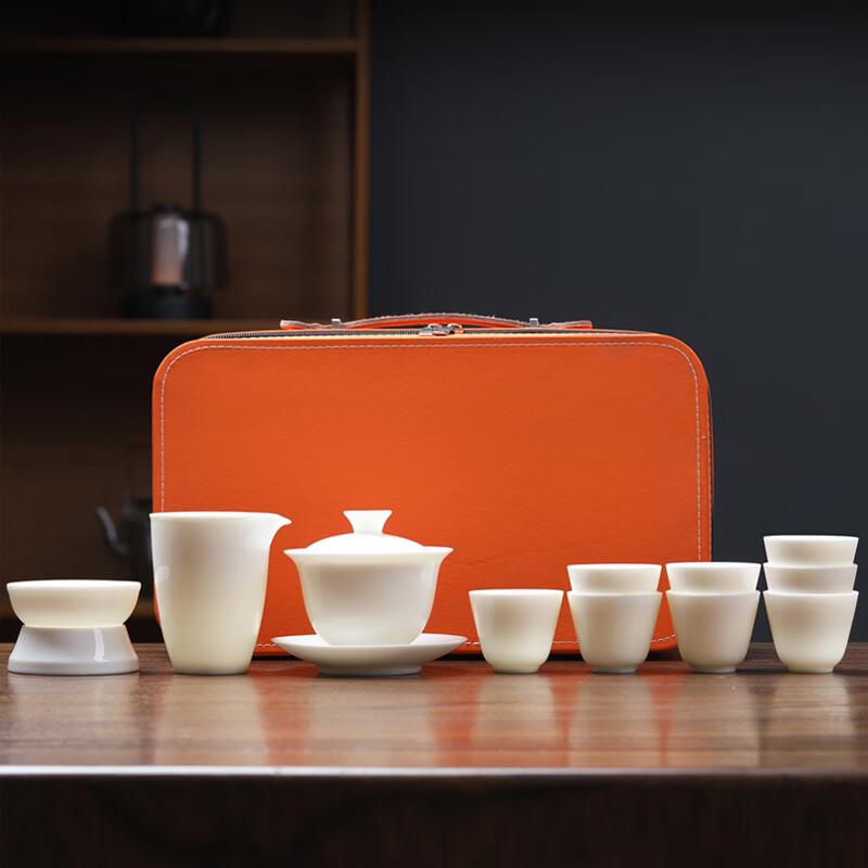 Chinese Suet Jade White Porcelain Kung Fu Tea Set