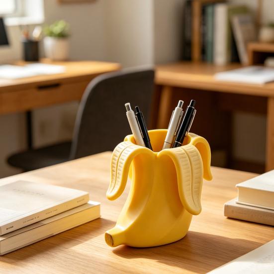3D Printed Banana Shaped Pen Holder Compact Desk Organizer Storage Decoration for Brushes Stationery Beauty Tools