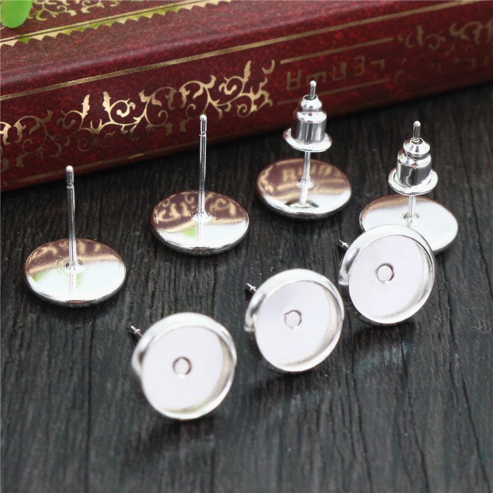 

50pcs/lot 8mm High Quality Copper metal 6 Color Ear Studs Earring Base Findings Cabochon Setting Accessories (Free Back) серебряный