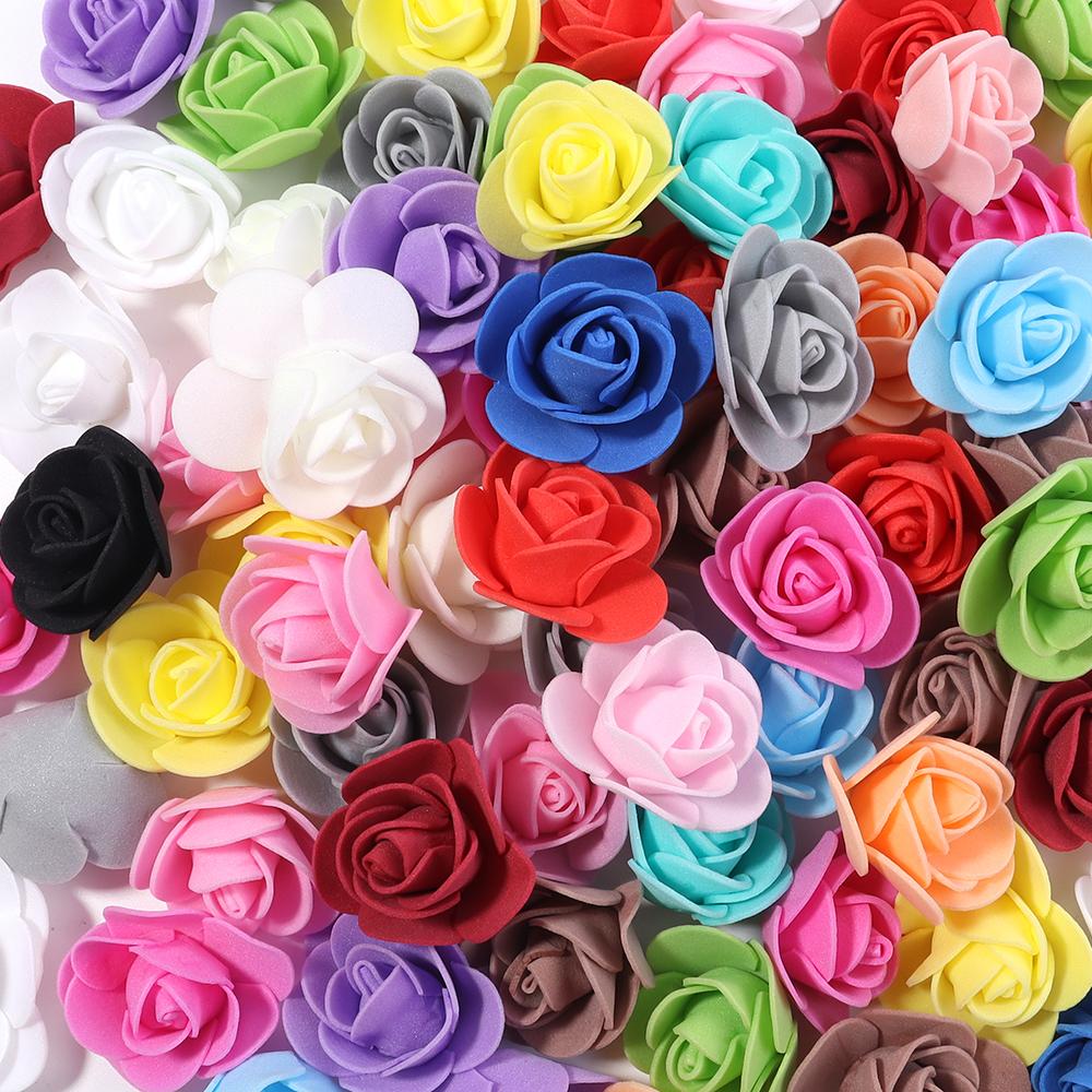 50pcs PE Foam Rose Head 3.5-4.5cm Artificial Flower For DIY Wedding Birthday Party Rose Bear Valentine's Day Gifts Garland Decor