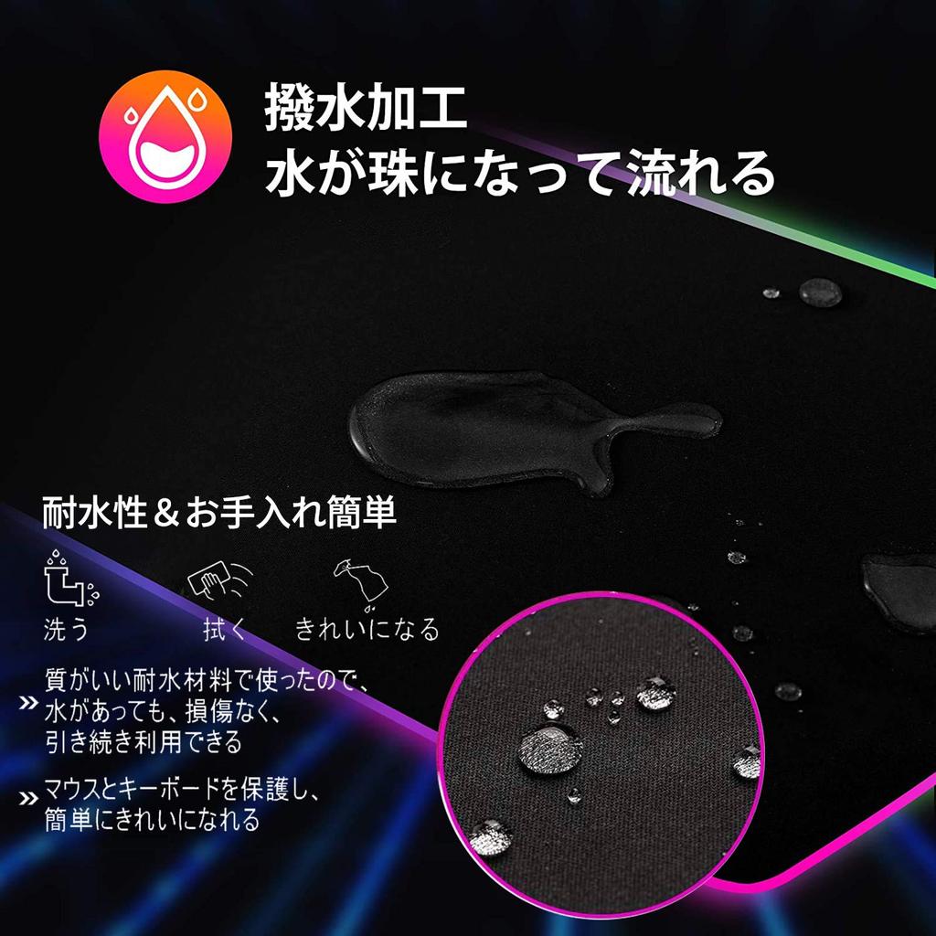 Waterproof RGB Gaming Mouse Pad with Large Keyboard Pad, Fixed Design, 4 USB Cables Included, One-Year Warranty, Black