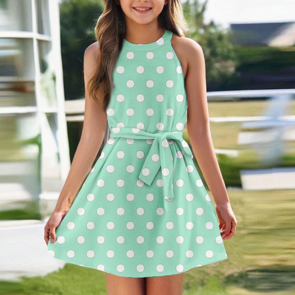 Girl Summer Dress Sleeveless Strappy Dress Solid Color & Print Sleeveless Dress Casual Dress