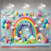 2D Colorful Rainbow Happy Birthday Backdrop Party Photo Background Cloth