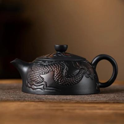 Jianshui Purple Pottery Dragon Carving Teapot Hand Painted Antique Relief Teapot Household Teapot Kungfu Tea Set Kettle