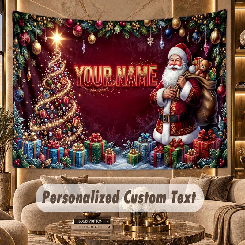 Christmas (257) Theme Personalized Tapestry Custom Name Text Wall Hanging Tapestry Home Background Decoration