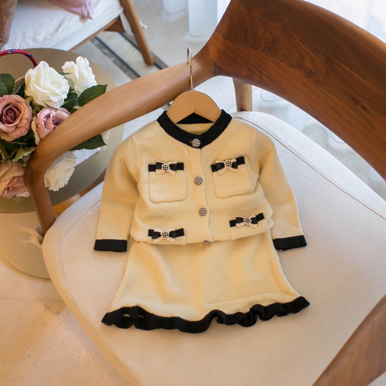 Korean Style Children s Autumn/Winter Bow Cardigan Set N640 Multiple sizes (5-piece set)