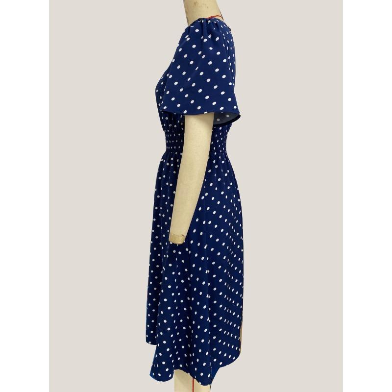 Damen Frühling und Sommer Neue Elegante Polka Dot Kurzarm Kleid Bereich Taille Schlank Kleine Schaukel A-linie Kleid Frauen