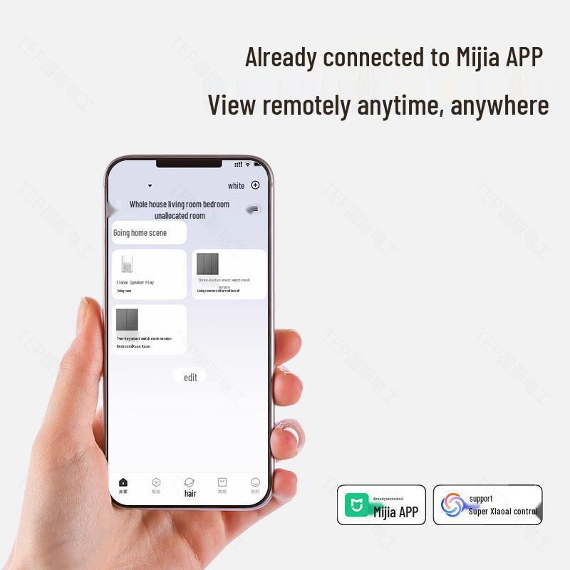 Smart Ultra-Thin Mijia App-Compatible Whole House Voice Control Switch Socket (Single Live Zero Fire)